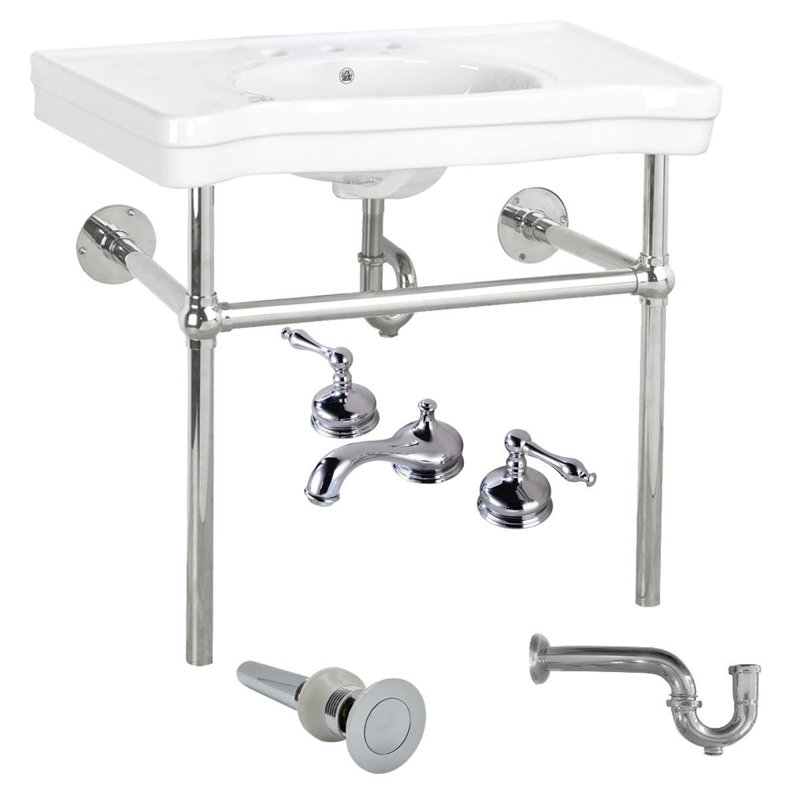 The Renovators Supply Inc. 20'' White Ceramic Oval Console Sink,Wall Mount Bathroom Sink with Overflow