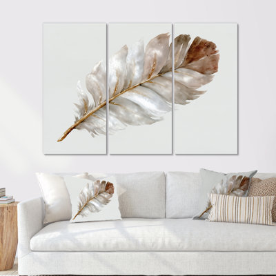 Brown Watercolor Feather Elegance  - Glam Feather Wall Décor Set