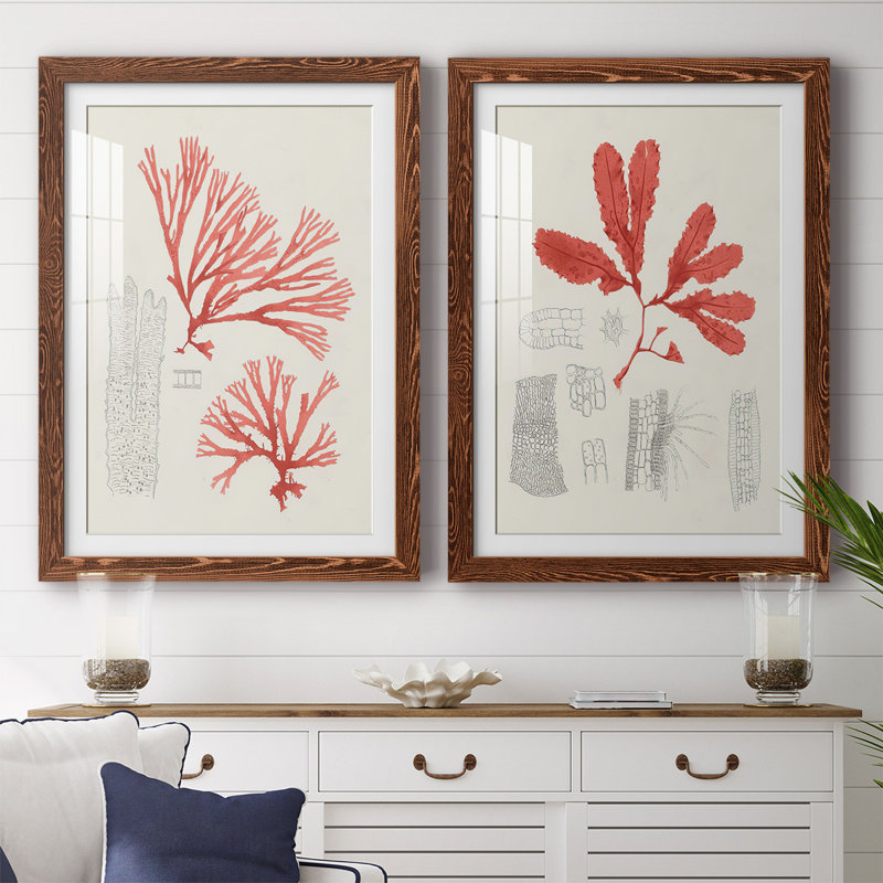 Étude de corail rétro I-Premium, reproduction encadrée - prête à être accrochée, H 27,5 po x l 75 po x P 1,5 po, Érable