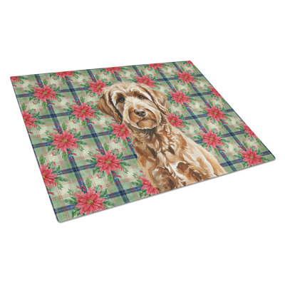 Chocolate Labradoodle Christmas PoinsettIas Glass Cutting Board