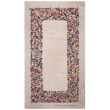 Antique Floral Wool & Cotton Hooked - Loop Pile Ivory Beige Cream White 1940s Rug