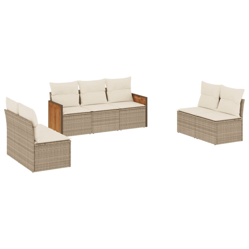 Vidaxl Garden Sofa Set Beige PE Rattan 7-Piece Set Modular