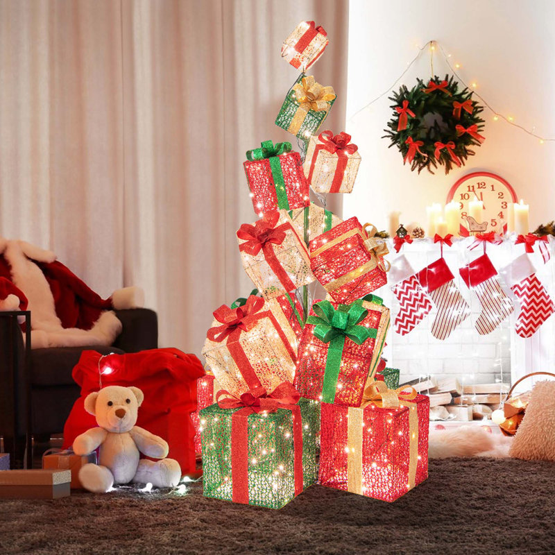 Janada Pre-Lit Stacked Gift Box Tower