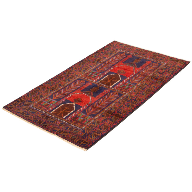 Tapis rouge noué à la main 3 pi 7 po x 6 pi 1 po Teimani
