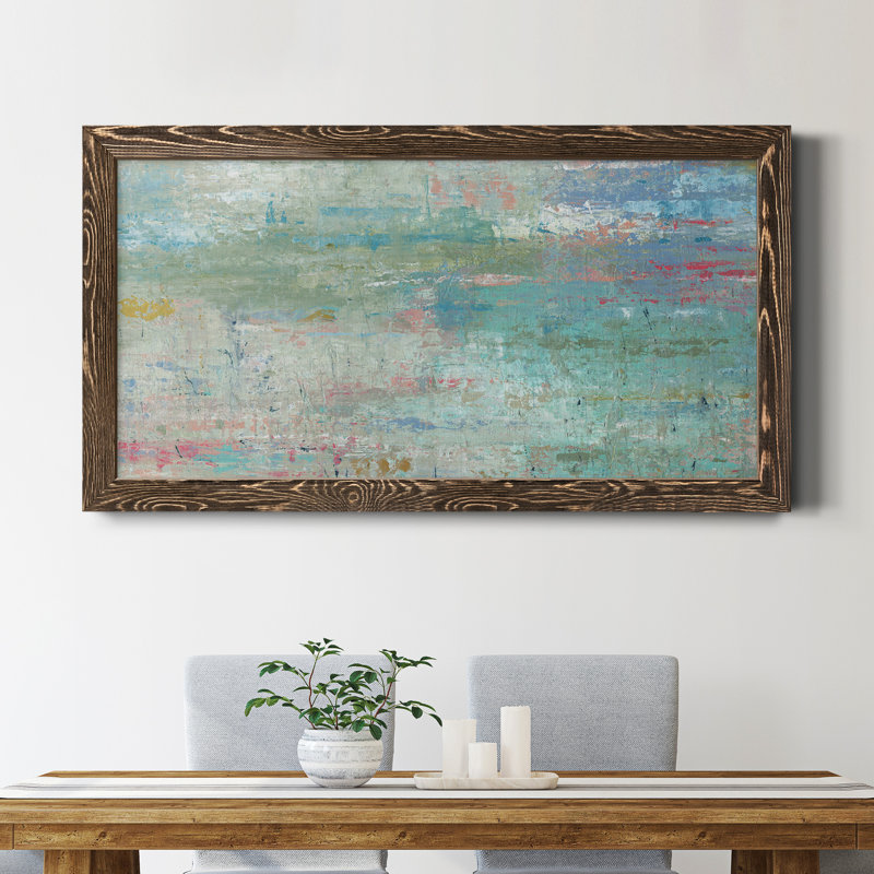 Pastel Watergarden - peinture sur toile encadrée, Noyer