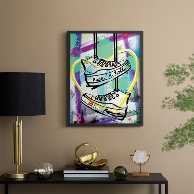 Pop Glam Topper Sneaker Framed Print - Solid Wood