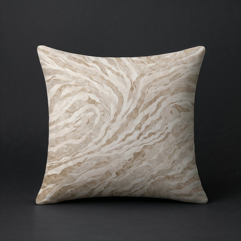 Coussin décoratif intérieur et extérieur Modern, Beige abstrait 52, Carré 16 po