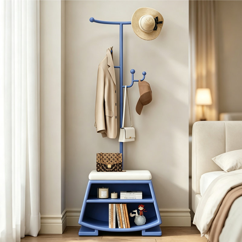 Portemanteau d'entrée avec cadre en pin, Bleu