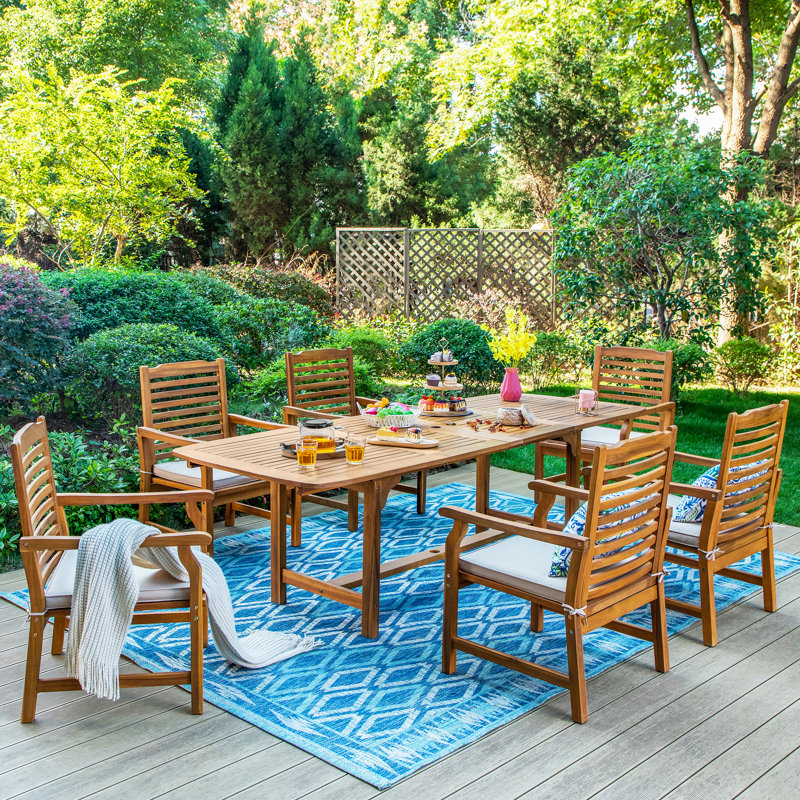Doru Patio Dining Set with Extendable Rectangular Table , Cushions Included, 6