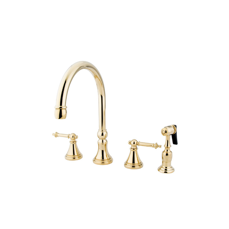 Templeton Deck Mount Widespread Double Handle Kitchen Faucet, Polished Brass