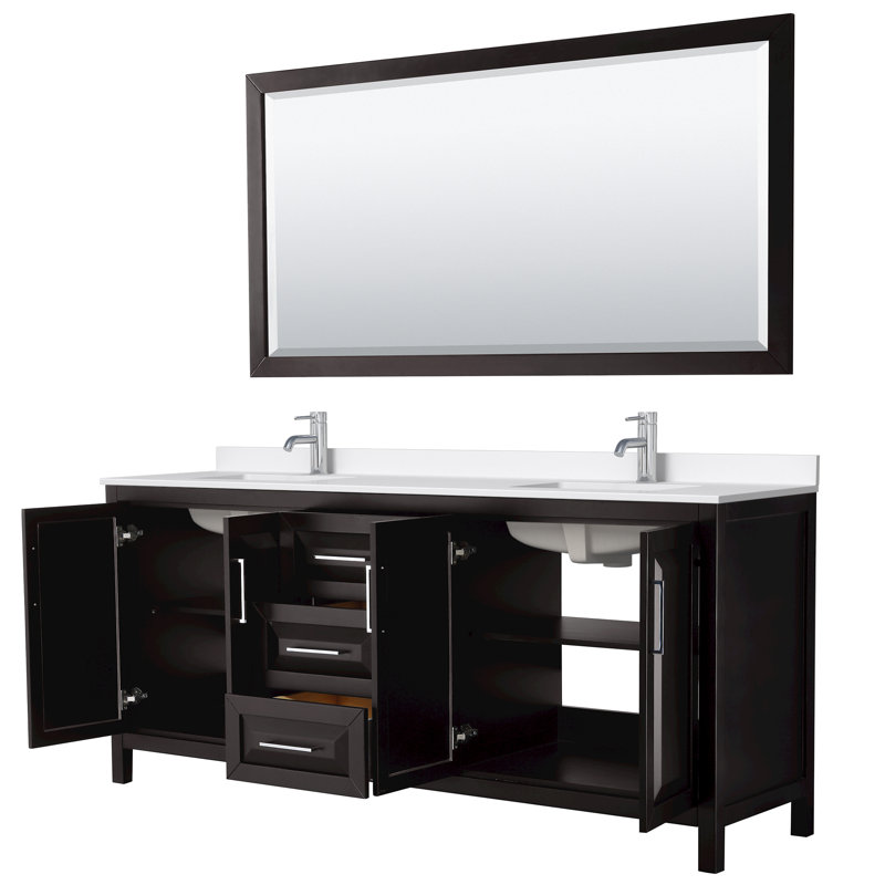 Daria 80'' W Vanity, White Quartz, Brown, Polished Chrome