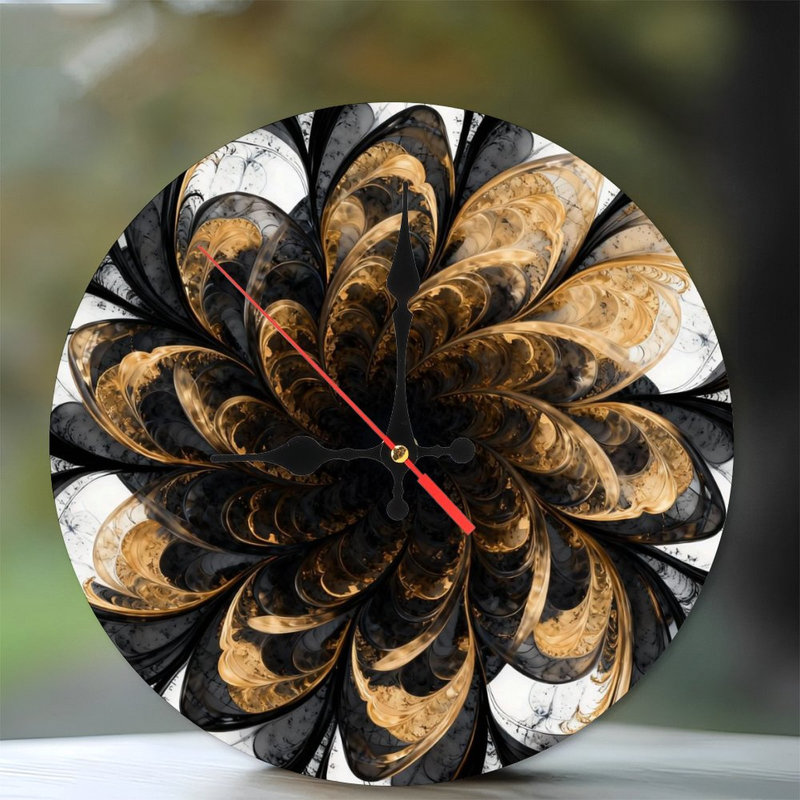 Horloge murale ronde en bois 10 po, mouvement à quartz silencieux, imprimé UV, à piles, Gris anthracite champagne
