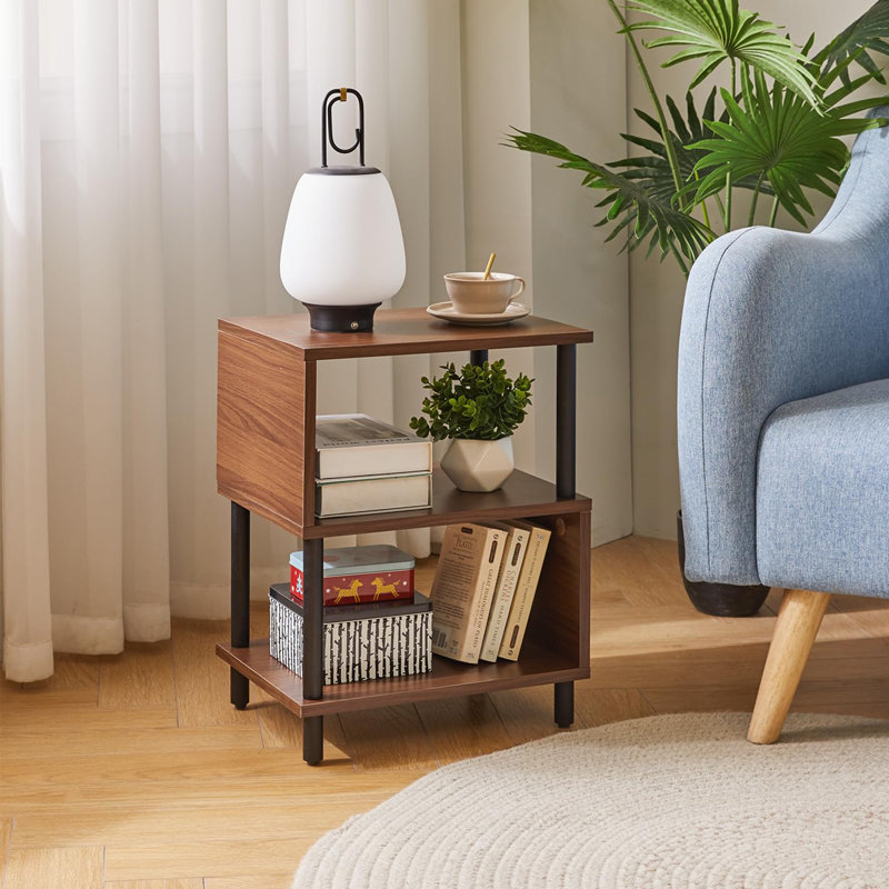 3 Tier Side Table with Storage, Dark Walnut, Light Walnut