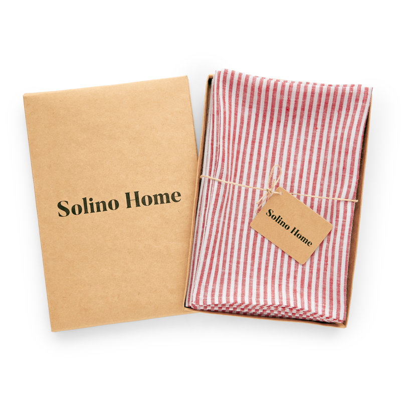 Red and White Narrow Stripe Linen Dinner Napkins, Set of 4