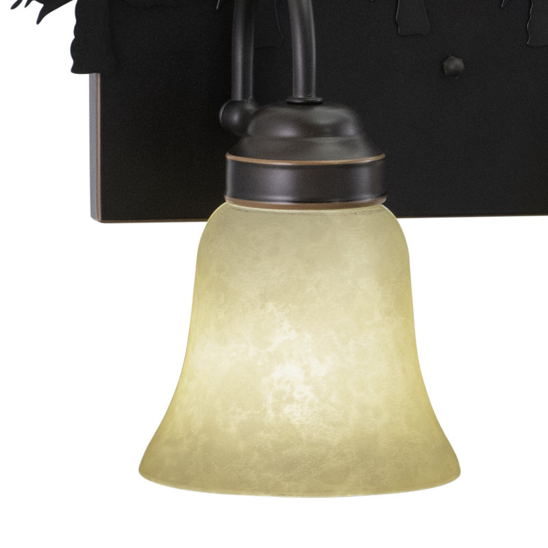 Homar 4-Light 33 inch Wide Burnished Bronze Rustic Cabin Bathroom Vanity Lighting Fixture, Amber Flake Glass Shade, Bear and Trees, Dimmable, LED Compatible, Over the Mirror Wall Mounted