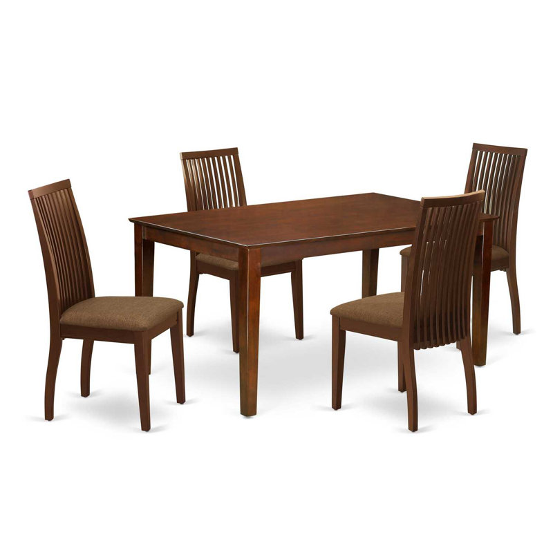 L'ensemble 5 pièces de table et chaises de cuisine comprend une table de salle à manger rectangulaire et 4 chaises de salle à manger en tissu de lin, 36 x 60 pouces, acajou
