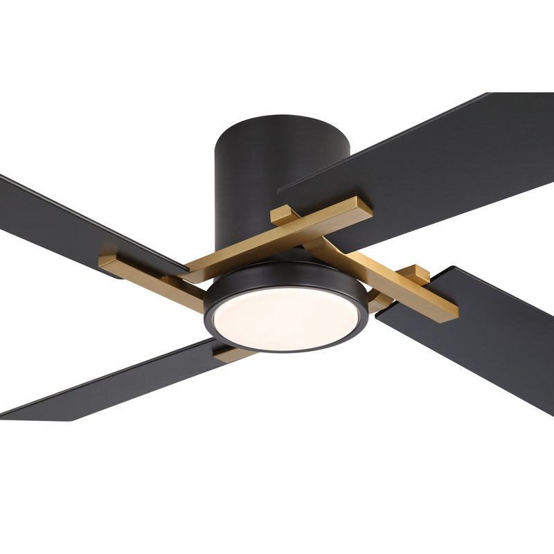 Ventilateur de plafond encastré 48 po avec 4 pales bicolores à 4 lumières à intensité variable, réversible, avec moteur à courant continu et télécommande, sable et noir 