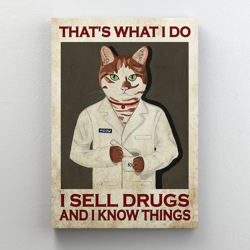 «Cat Pharmacist In Blouse», art textuel sur toile tendue, H 14 po x l 11 po x P 2 po
