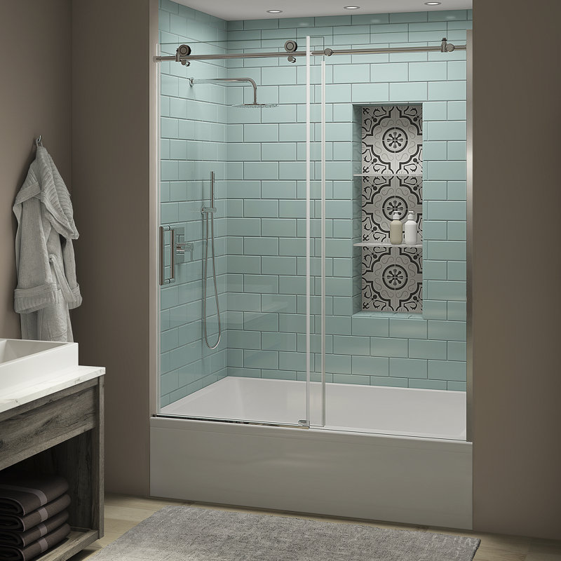Coraline XL  56 W x 70 H Single Sliding Frameless Tub Door, Left Opening, Chrome