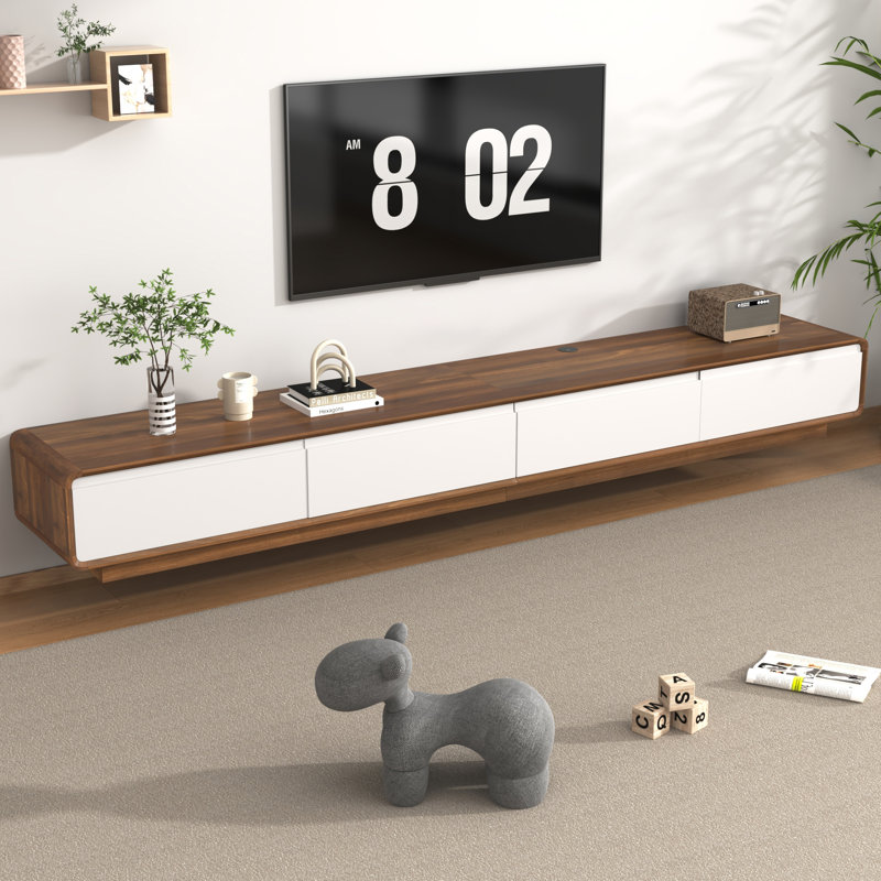 Wall-Mounted/Floor Standing TV Stand For Tvs Up To 100", Floating Media Console With 2 Drawers And 2 Cabinets, White/Brown