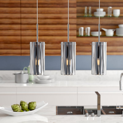 Luminaire suspendu cylindrique pour îlot de cuisine à 3 lumières Alvin