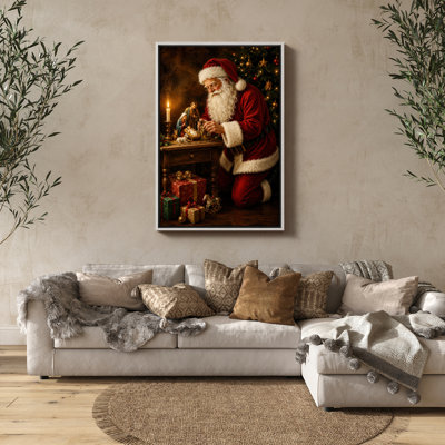 Santa with Nativity Scene Traditional Christmas Decor Framed Print Wall Art