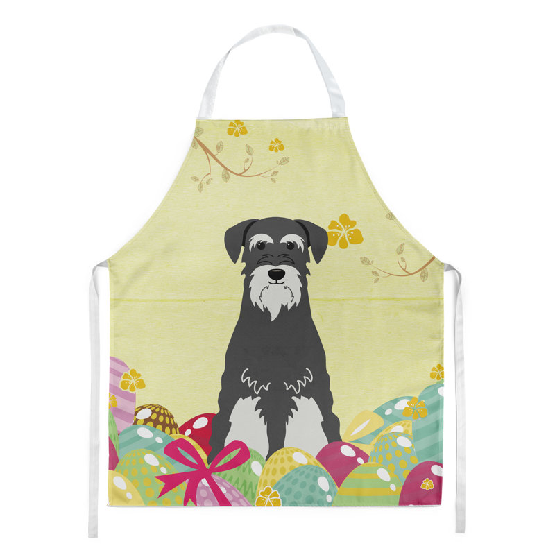 Tablier œufs de pâques, Jaune / Gris, Schnauzer debout