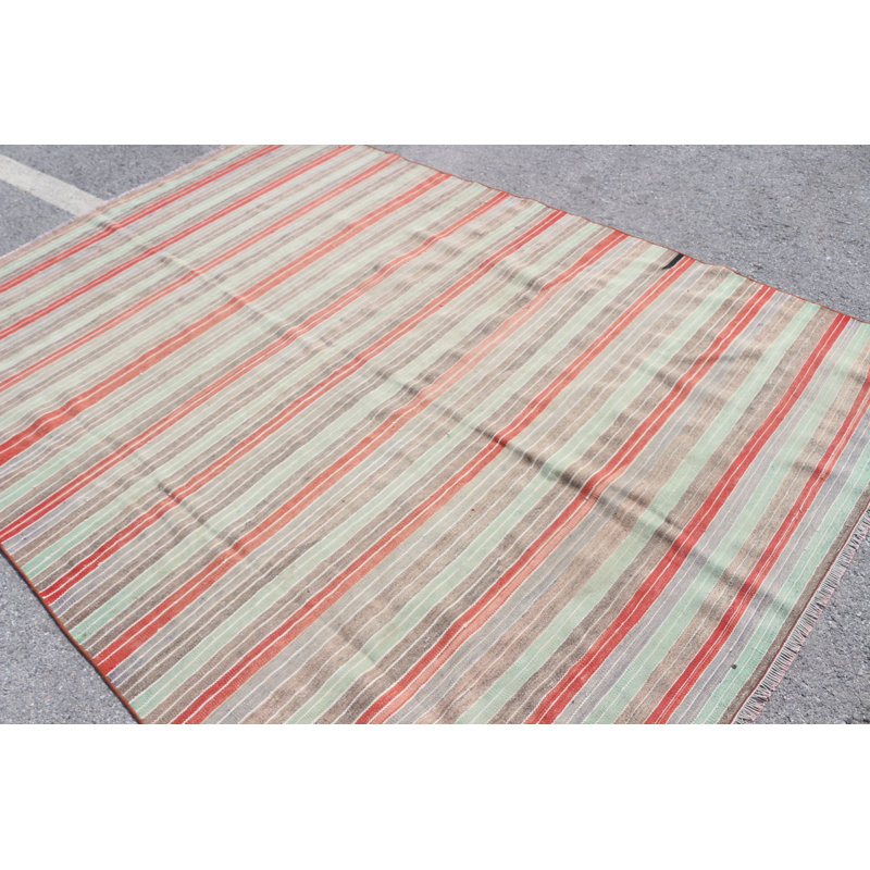 Exquis grand tapis kilim turc vintage en laine vert idéal pour décorer les salons et les chambres