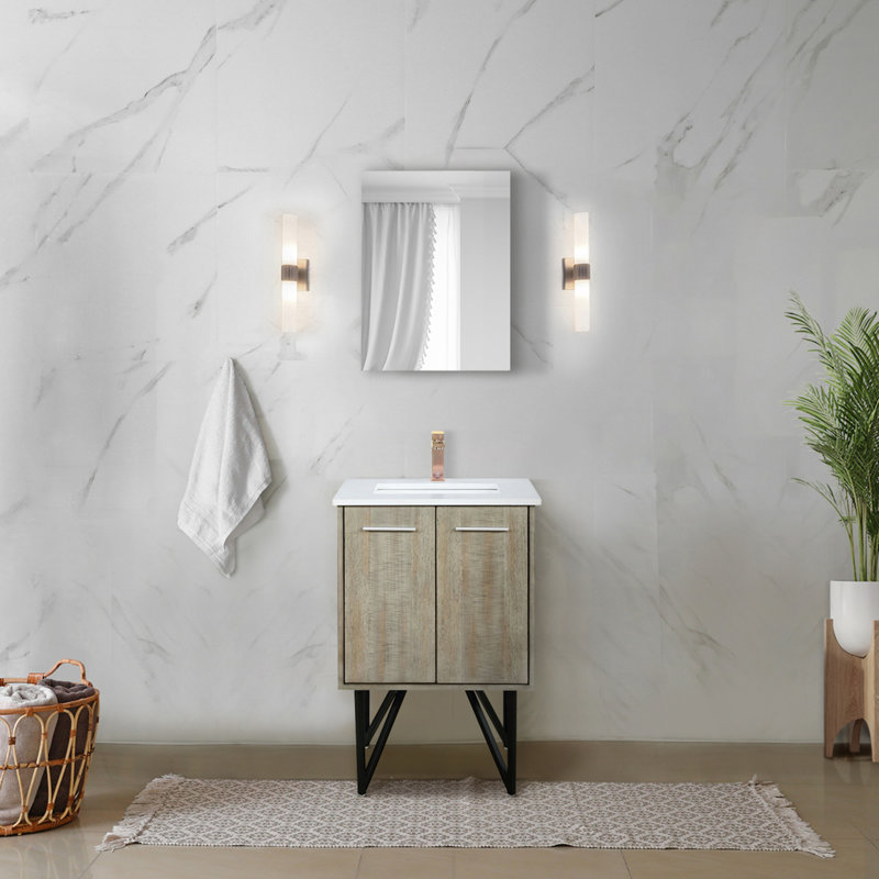 Ensemble de meuble-lavabo rustique en acacia P 20 po, comptoir en quartz, robinet et miroir 28 po, L 36 po
