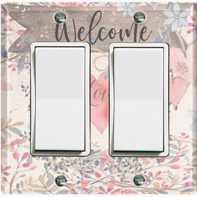 Metal Light Switch Plate Outlet Cover (Welcome Flower Love Heart - Double Rocker)