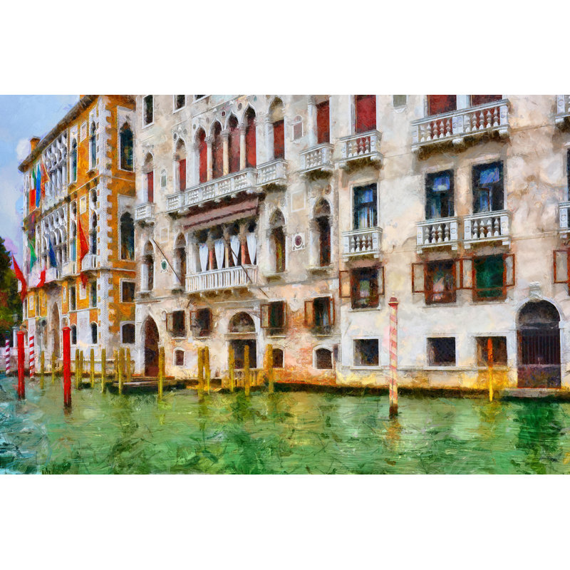 Painted Buildings On Green River - Wrapped Canvas Art Prints, 30cm H x 46cm W x 3.8cm D