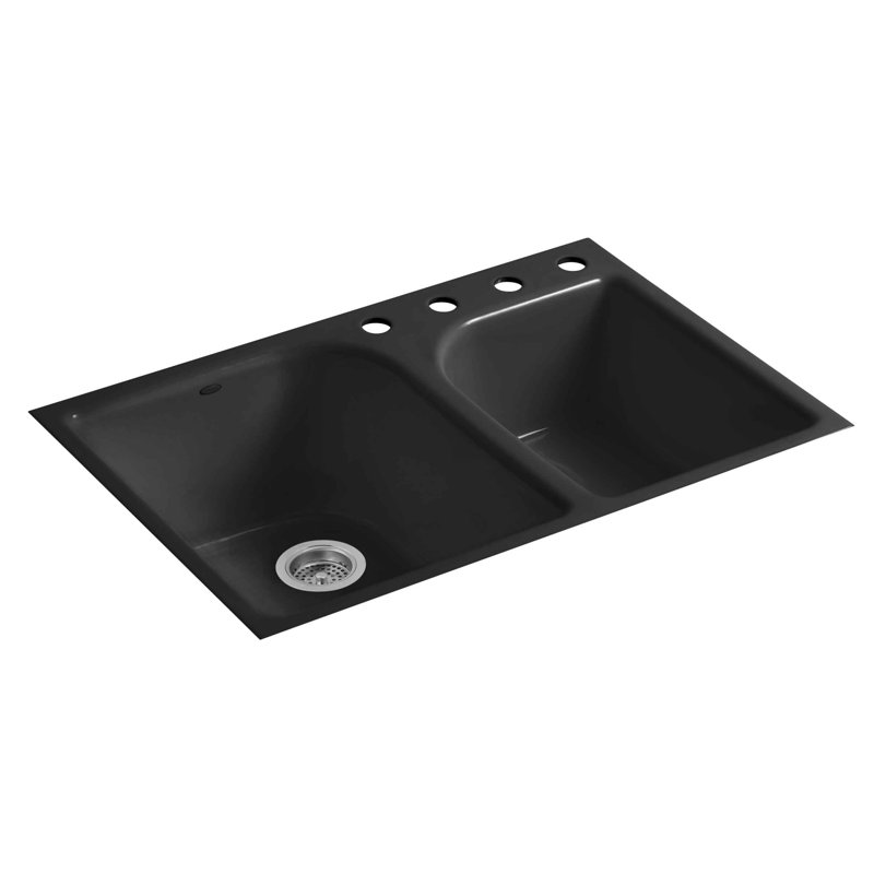 Executive Chef 33" x 10-5/8" Drop-In Kitchen Sink with 4 Faucet Holes, Black Black™