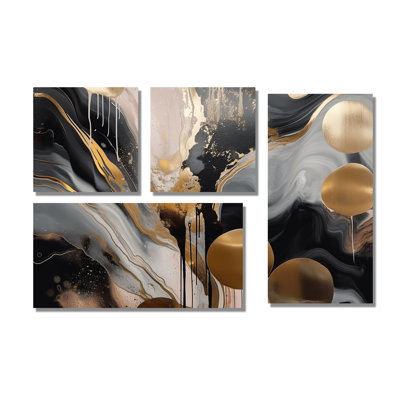 Marbre gris et gris captivant - art mural abstrait en marbre 4 pièces