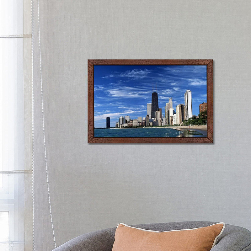 Downtown Chicago - Print on Canvas, Brown Floater Framed, 101.6 cm H x 66.04 cm W