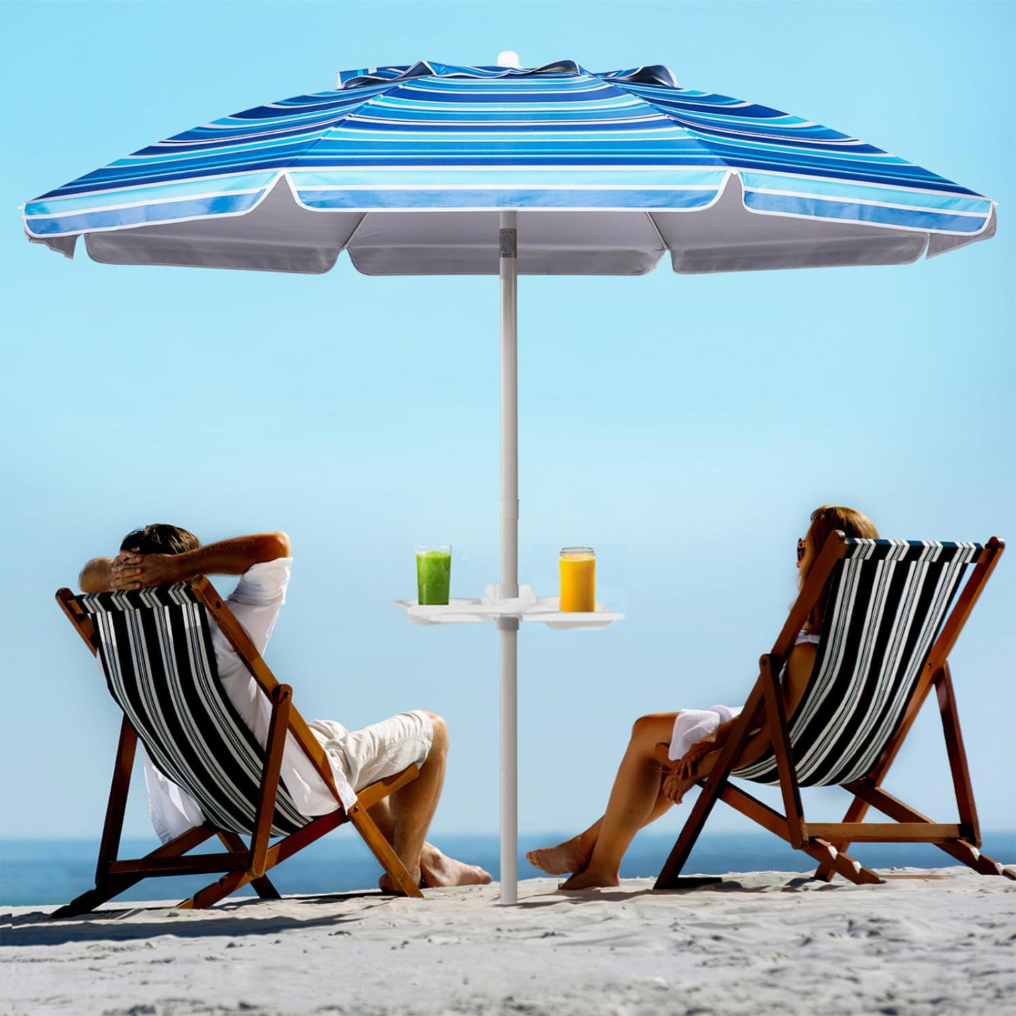 Arlmont & Co. Beach Umbrella With Tray And Tilt Pole Portable Patio ...