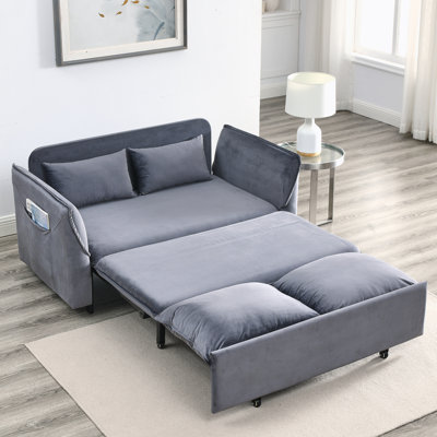 Modern Convertible Sofa Bed With 2 Detachable Arm Pockets, Velvet Loveseat Multi-Position Adjustable Sofa With Pull Out Bed With Bedhead, 2 Pillows An -  Latitude Run®, 756C756C9A0C474C90FA90E613A10069