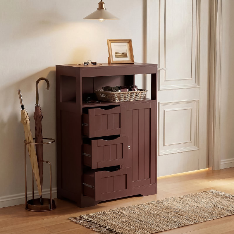 Goldean 34'' H X 22'' W X 11'' D Freestanding Bathroom Cabinet With Adjustable Shelf, Brown
