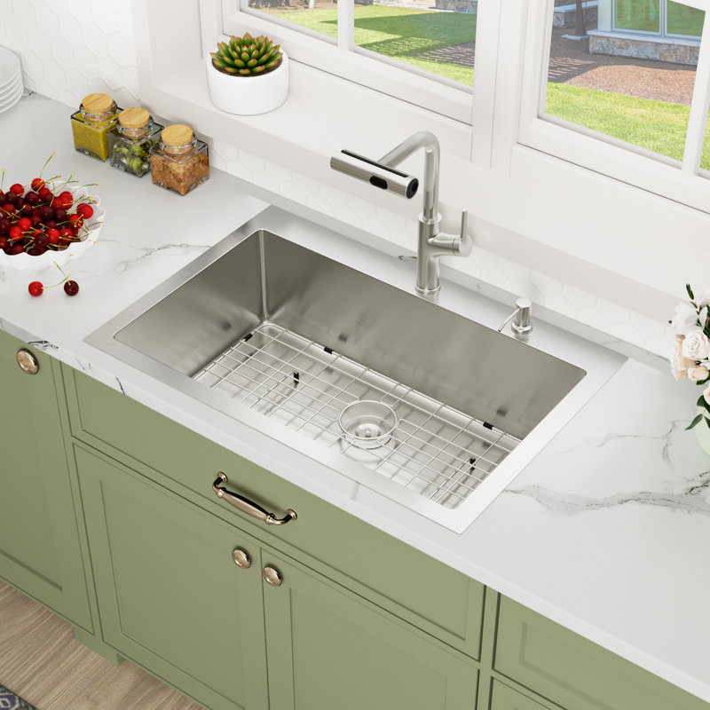 33"L x 22"W Drop-in Kitchen Sink 16 Gauge Stainless Steel Single Bowl Kitchen Sink, Stainless Steel, 33" H x 22" L x 10" W