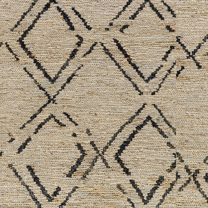 Tapis brun / noir en jute tissé à plat à la main à motif géométrique Pembreley, Rectangle 2 pi x 3 pi