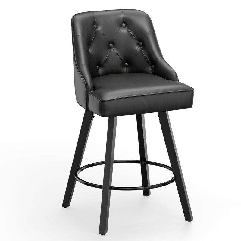 PU Leather Elegant 360° Swivel Bar Stool Stylish Design With Plush Cushion & Sturdy Build, Black, 1