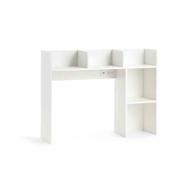 Classic Dorm Desk Bookshelf with Outlet - White