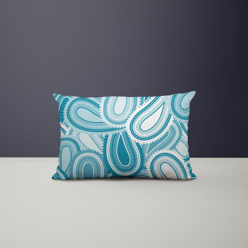 Paisley Outdoor Reversible Throw Pillow, Turquoise