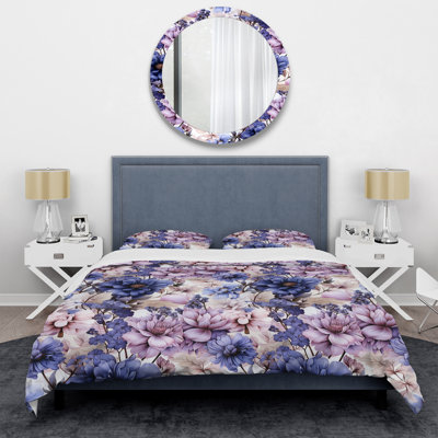 Ensemble de housse de couette floral bleu et mauve