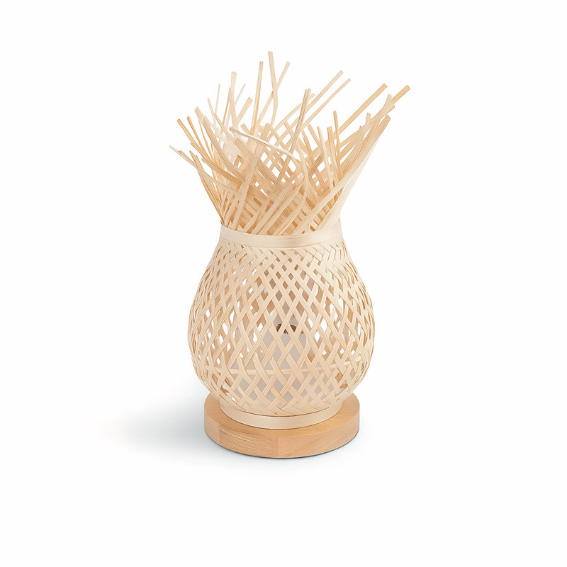 Vimet 14" Wicker Rattan Table Lamp With Wood Base