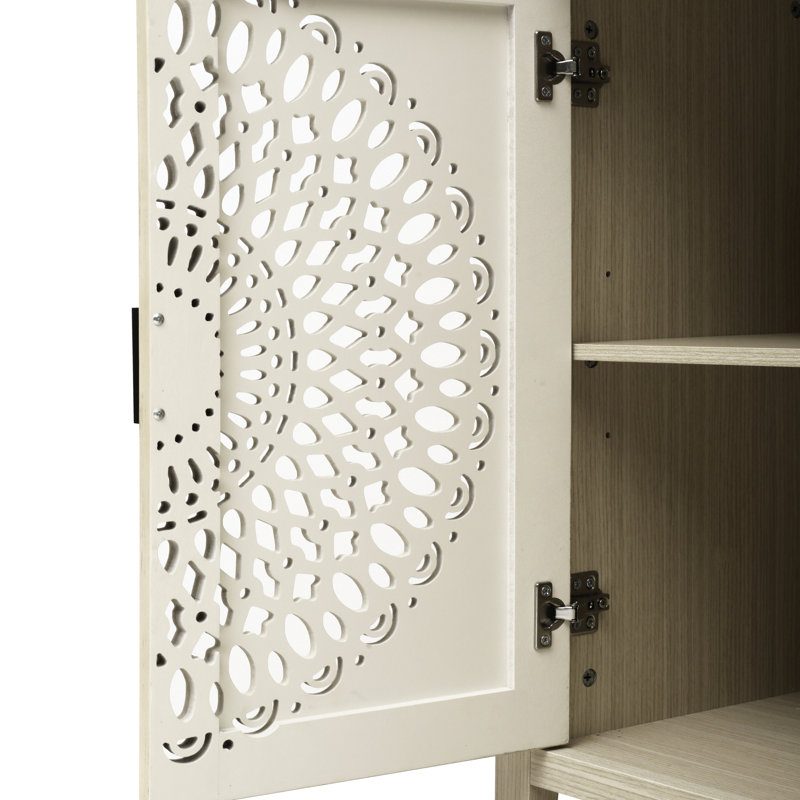 Moderne, buffet à 2 portes, sculpture exquise en creux, tablette réglable, fonctionnement en douceur, - armoire de rangement cloutée à pieds, motif, étagères, différentes pièces, rangement de grande capacité, respirant