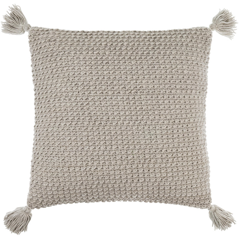 Makrome Wool Blend Reversible Pillow Cover, Gray, 18"H x 18"W