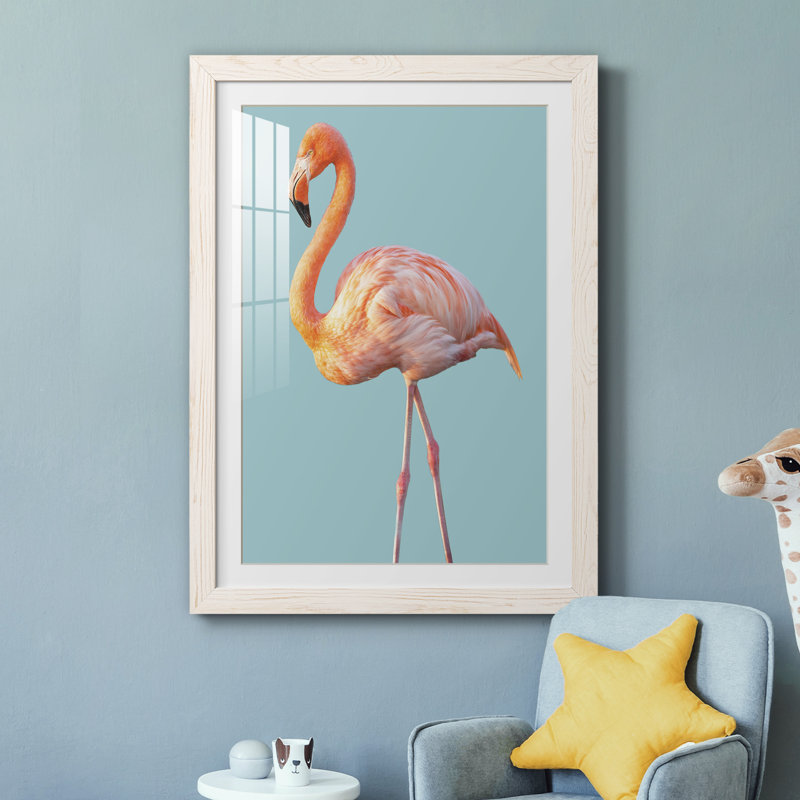 Flamant rose - cadre photo, H 31,5 po x l 23,5 po x P 1,5 po, Cadre blanc