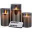 LED Candles 4" 5" 6" Set of 3 Real Wax Light, Battery Operated, Gold Glass Pillars, Remote Control, Timer, Indoor, Living Room, Vintage
