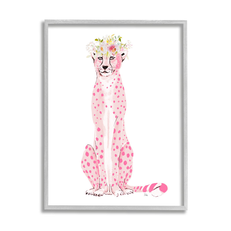 Guirlande de léopard rose, art de la giclée noire encadrée par Patricia Pinto, H 20 po x l 16 po x P 1,5 po