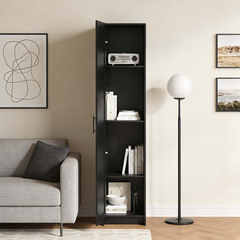 Grande armoire de rangement avec porte simple, conception peu encombrante pour les petits espaces, Noir
